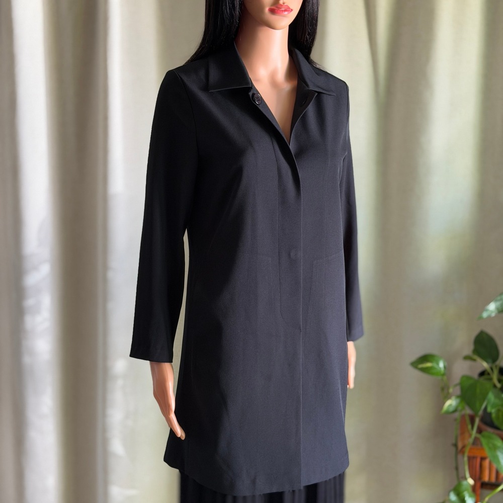Vtg 90s Y2K Sooki Black Longline Duster Jacket Hidden Button S Minimalist Chic